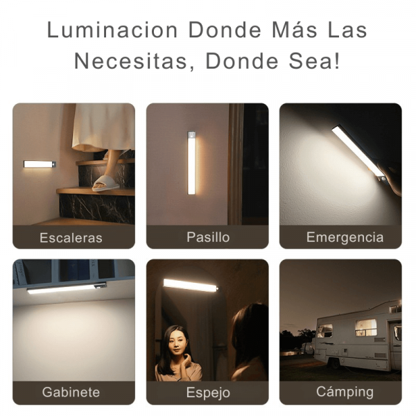 2x23cm AutoLuz LED con Batería Desmontable | Sensor de Movimiento & Carga USB-C (2 Unidades)
