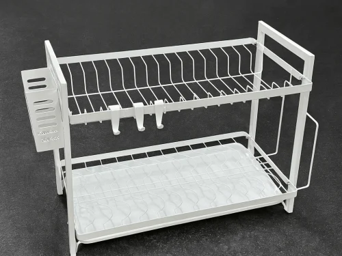 Secaplato Metálico de Dos Niveles con Bandeja y Soporte para Tabals de Cortar