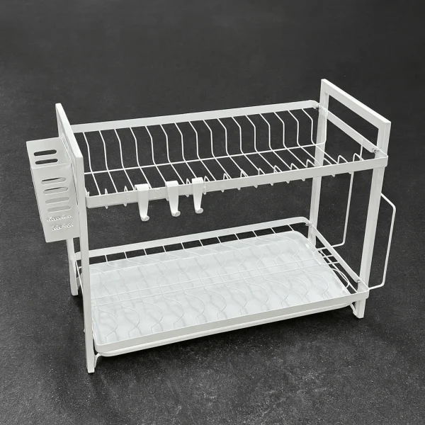 Secaplato Metálico de Dos Niveles con Bandeja y Soporte para Tabals de Cortar