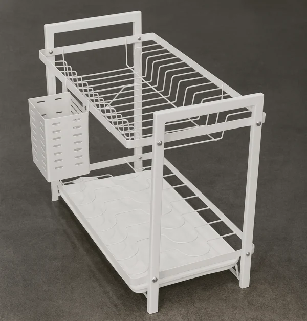 Secaplato Metálico de Dos Niveles con Bandeja y Soporte para Tabals de Cortar