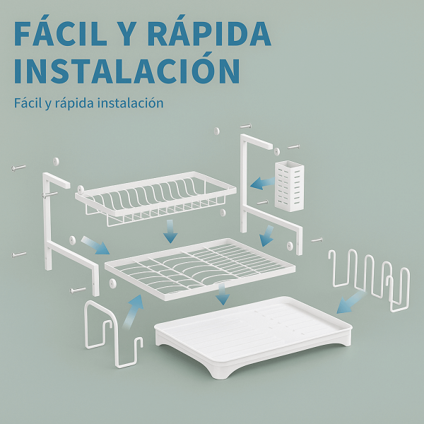 Secaplato Metálico de Dos Niveles con Bandeja y Soporte para Tabals de Cortar